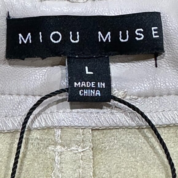 Miou Muse Faux Leather Vegan Cream Long Pants Large Straight Leg High Rise - Picture 5 of 7